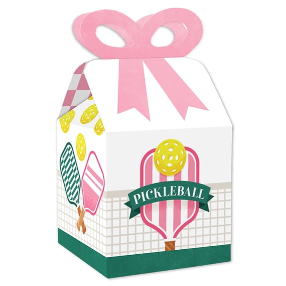 Big Dot of Happiness Pink Pickleball Bow Boxes, Country Club Birthday Party Favors, Square Favor Gift Boxes for Pickleball Birthday or Bachelorette Theme - Set of 12