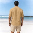 thumbnail image 2 of OGLCCG Mens Cotton Linen Henley Shirts Casual 3/4 Sleeve Hippie Yoga Tops Lightweight Solid Color Summer Beach T-Shirt,M,Khaki, 2 of 7