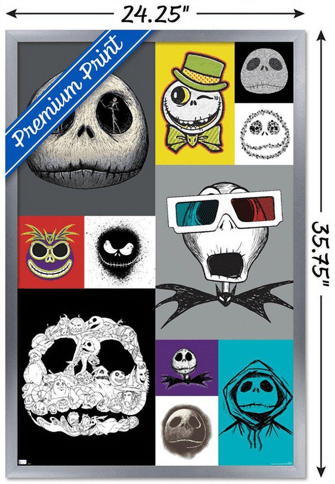 Disney Tim Burton's The Nightmare Before Christmas - Jack Grid Wall Poster, 22.375" x 34", Framed