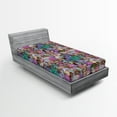 thumbnail image 2 of Ambesonne Abstract Floral Fitted Sheet, Jumble Design Lilac, Twin Size, Violet Teal Multicolor, 2 of 5