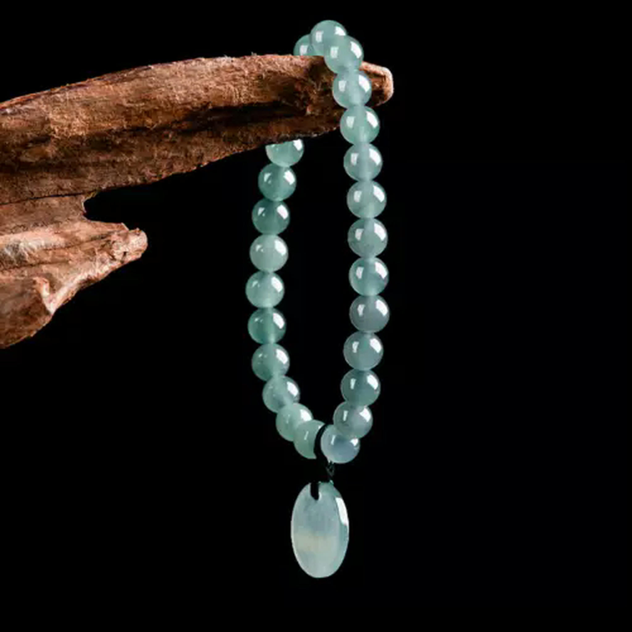 HOOUN Real Grade A Natural Blue Jade Jadeite Women Lucky 6.5mm Smooth Beads Bracelet