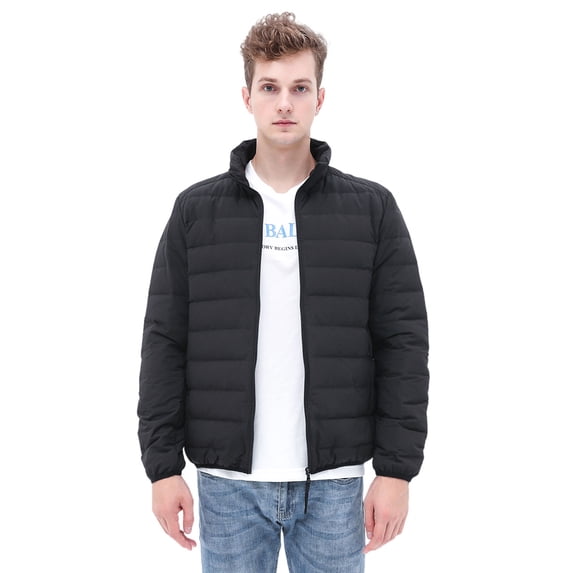 Wenseny Mens Puffer Lightweight Jacket Duck Down Stand-up Collar Padded Parka Black M