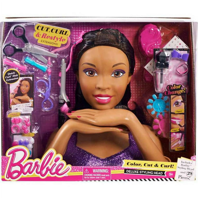 barbie color cut and curl styling head