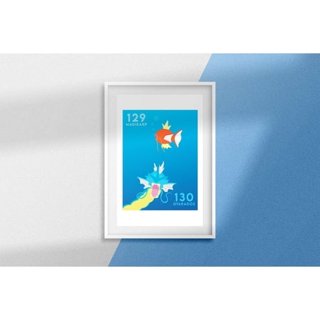 POSTER Pokemon Wall Art Magikarp Gyarados Evolution Print Minimal Illustration-UNFRAMED