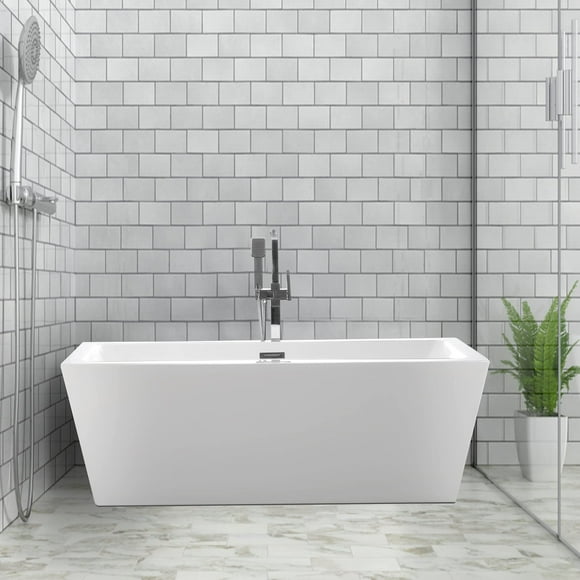 Vanity Art Acrylic Freestanding Soaking Bathtub with Overflow and Pop-Up Drain