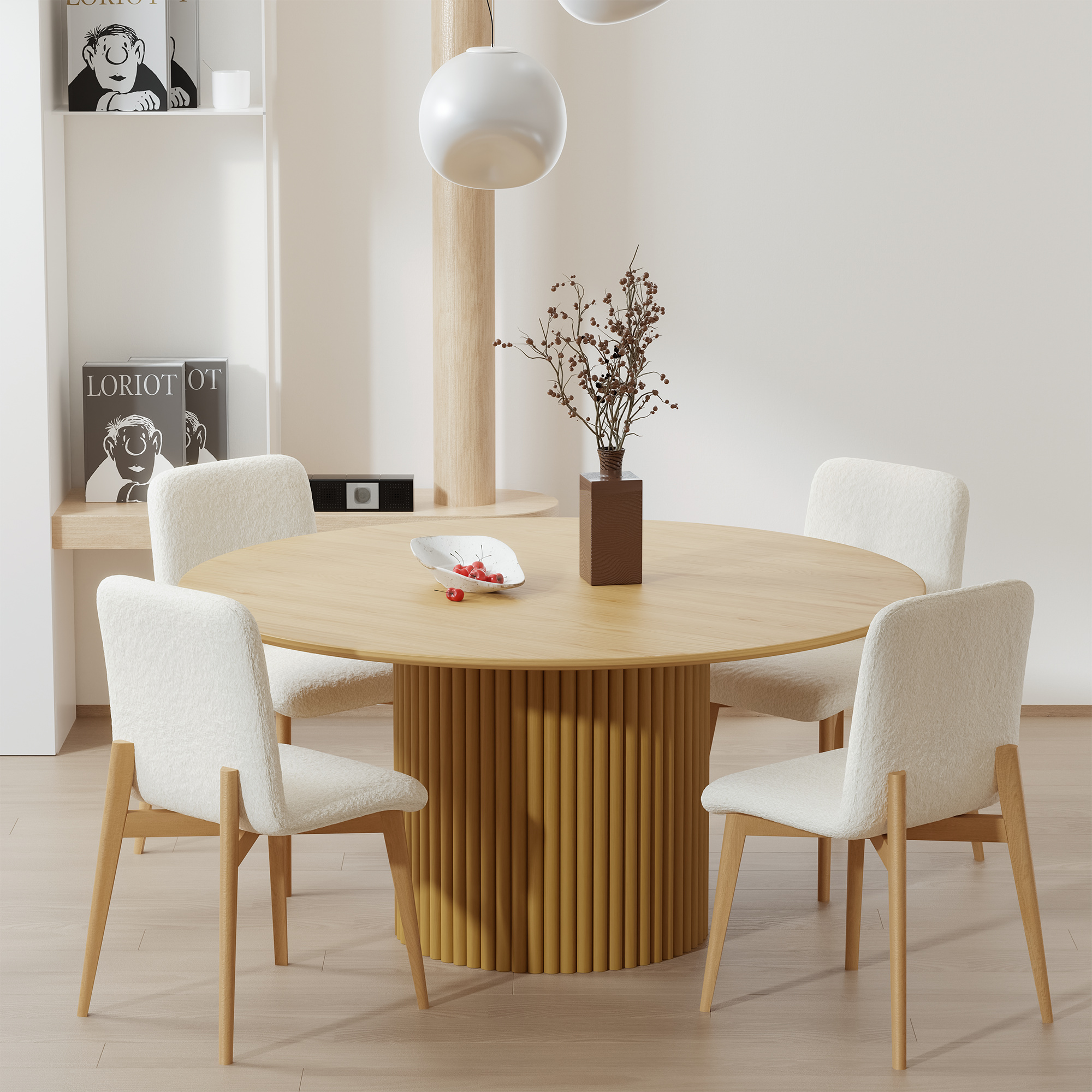 Bethea Solid Wood and Fabric Dining Chairs in Natural Color (Set of 2)