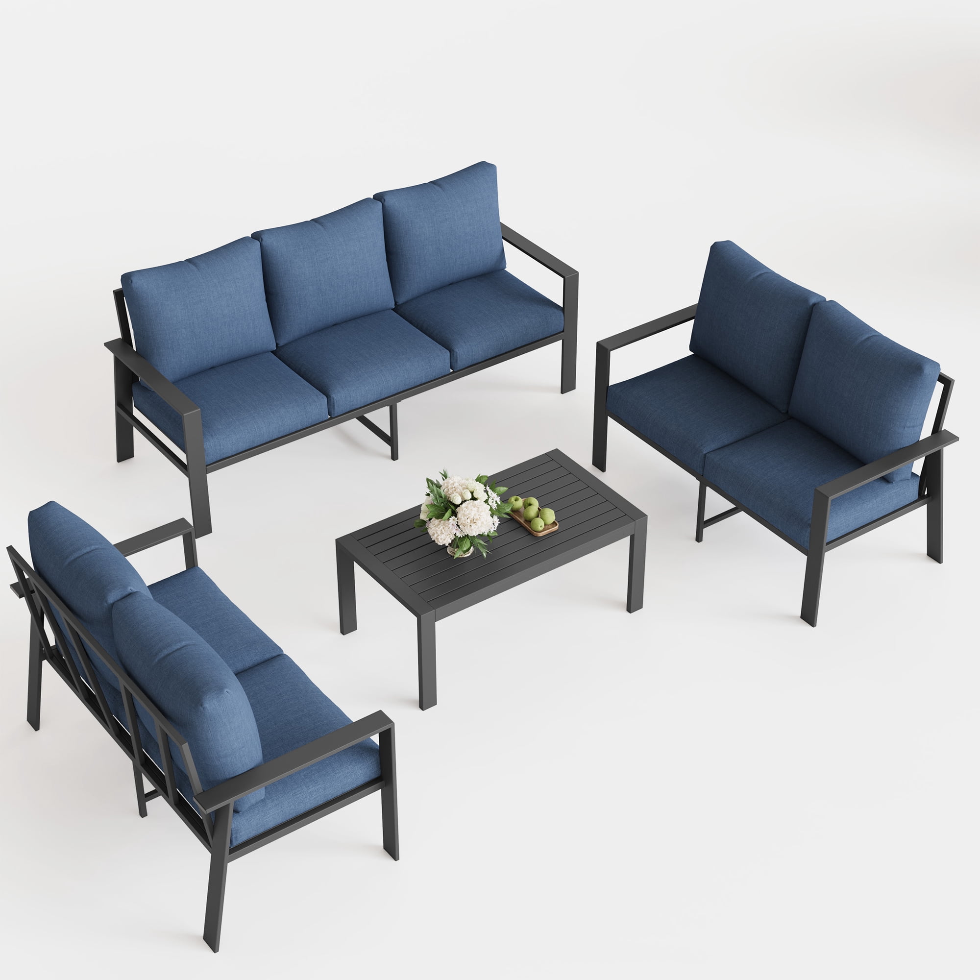 MRUAKA Aluminum Patio Furniture Set, 6 Pcs Modern Outdoor Sofa Sets, Outdoor Sectional Patio Conversation Set with Coffee Table for Backyard, Poolside, Navy