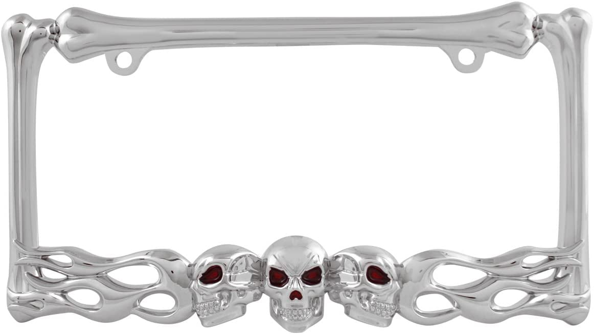 Pilot Automotive WL263C Chrome 'Skull and Flame' License Plate Frame