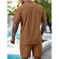 thumbnail image 5 of Maqroz Mens 2 Piece Outfits Short Sleeve Button Down Top & Shorts Hollow Out Breathable Knit Set Fashion Casual Textured Summer Streetwear, 5 of 7