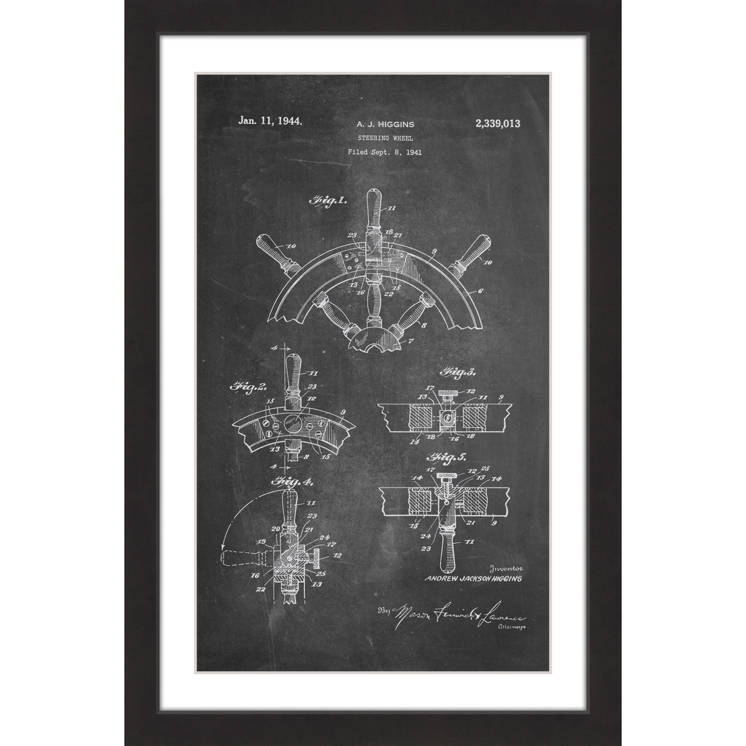 "Boat Steering Wheel 1941 Chalk" Framed Painting Print