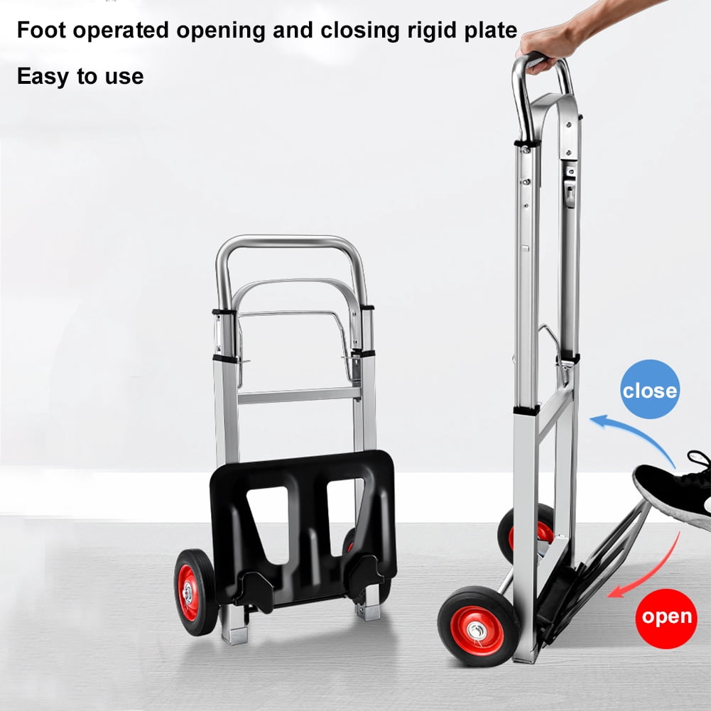 Folding Hand Truck Dolly Cart, Capacity Portable Aluminum Dolly Cart with Telescoping Handle and 15Cm Rubber Wheels for Moving,Shopping,Travel,Office Use