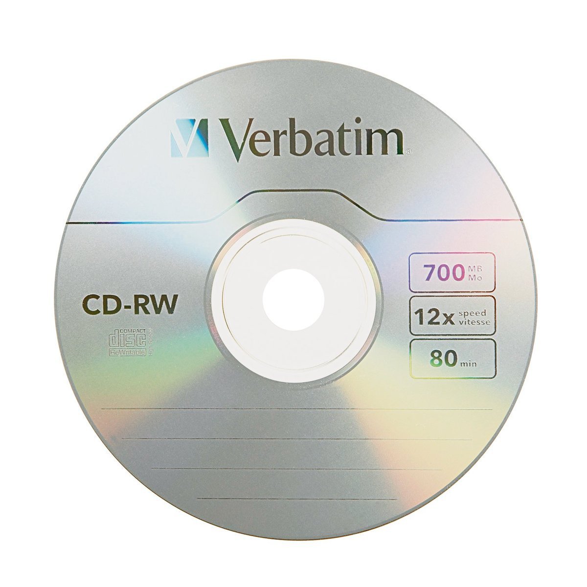 Verbatim 700MB 4x-12x 80 Minute Silver Rewritable Disc CD-RW, 25 Disc Spindle 95155 - image 2 of 8