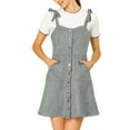 thumbnail image 3 of MODA NOVA Junior's Strap Button Down Faux Suede a-Line Mini Overall Dress, 3 of 7