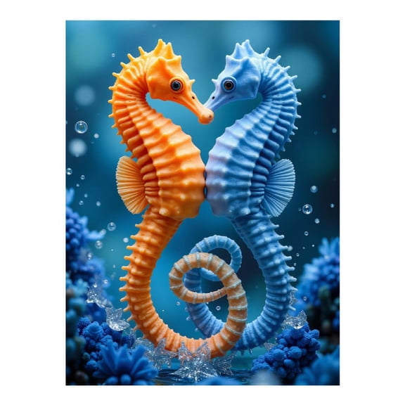 Diamond Art Kits for Adults - 5d Orange Blue Seahorse Pair Ocean Diamond Painting for Adults, Diamond Art for Adults Beginners, Diamond Painting Kits for Adults for Home Wall Decor