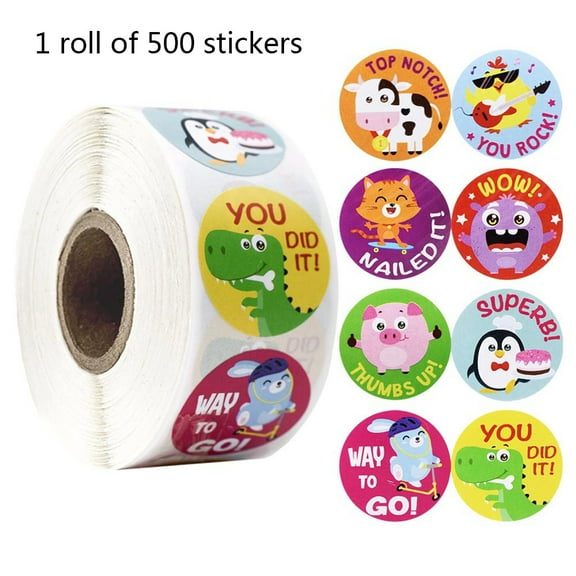 Ciwanning 500Pcs/Roll Reward Stickers Animal Scrapbooking Paper Craft for Students Motivation Teacher Encouragement Sticker
