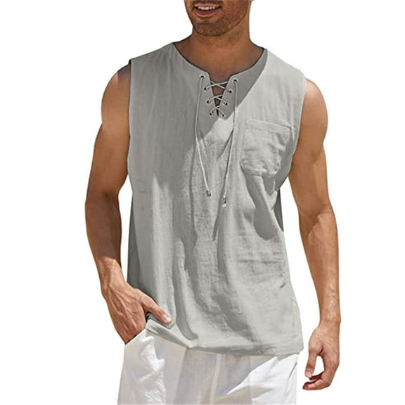 2PC Tank Tops Men Casual Summer 2022 Men'S Spring And Summer Tops Casual Sports Sleeveless Top Cotton Linen Vest Solid Fitness Muscle Tank Top