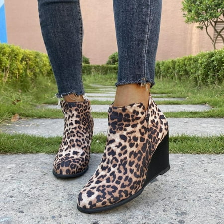 

Tdoqot 2023 Boots for Women- Chunky Heel Christmas Gifts Wedges Casual Women s Ankle Boots Brown 41