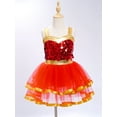 thumbnail image 3 of Hansber Robe Tutu de Danse pour Filles Enfants Paillettes Jazz Fête Robe de Danse Costume de Performance sur Scène Rouge 4, 3 of 7
