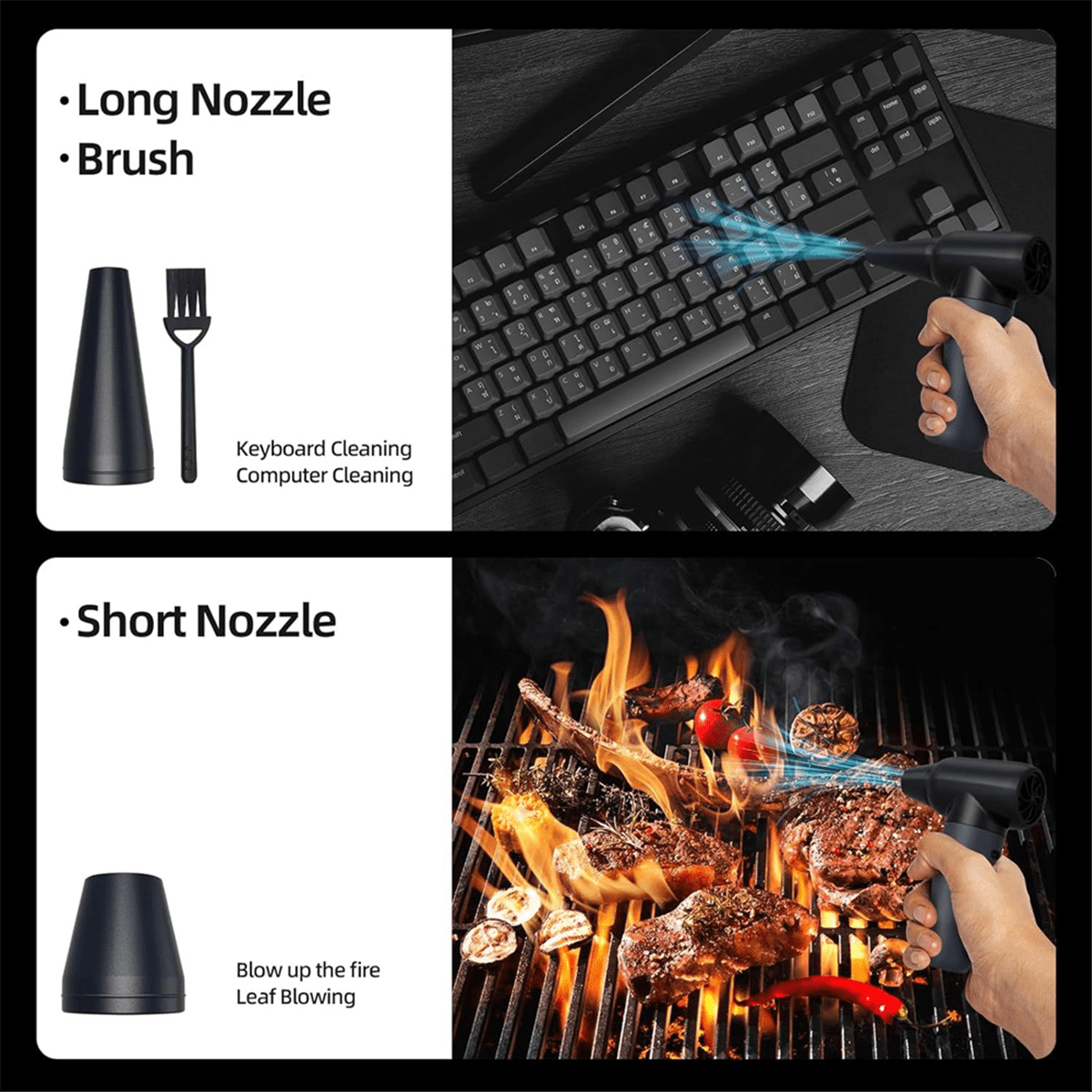 Compressed Air Duster 180000RPM Turbofan Jet Fan 3 Gears Adjustable Cordless Air Blower for Car and Home Cleaning Tool,1 x Handheld fan 3 x Nozzles 1 x USB Cable,Black