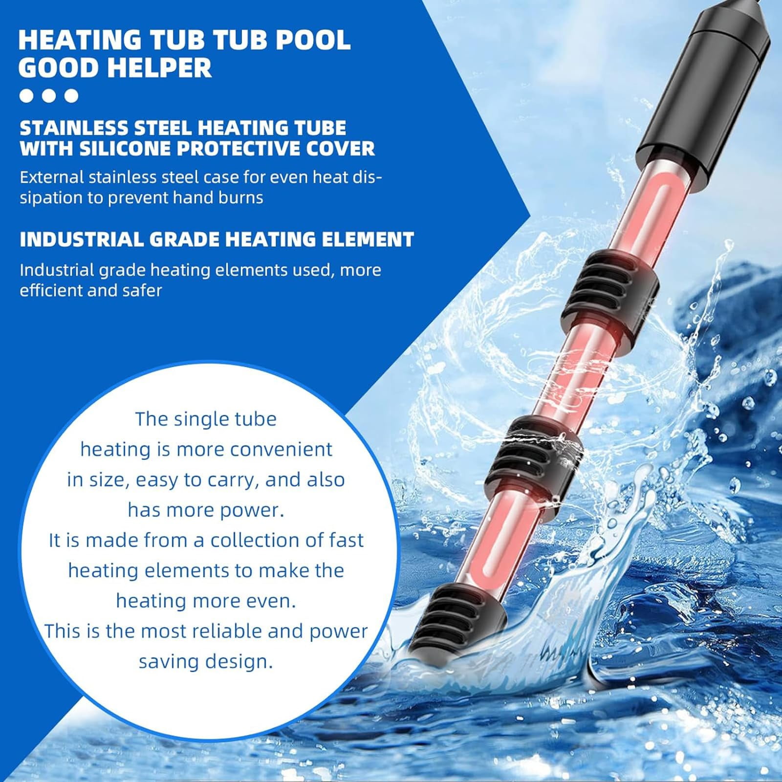 2000W Fully Submersible Portable Electric Immersion Water Heater,Made with 304 Stainless Steel and Safety Silicone Cover,Bucket Heater for Bathtubs, Pools, Buckets