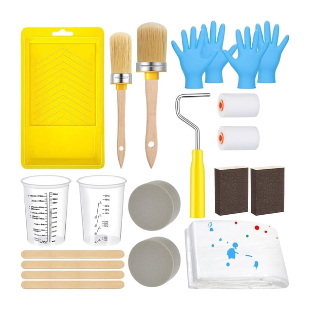 Kit 21 piezas brochas y rodillos pintura, aplicadores esponja redondos con guantes para retoques pintura casas, , gabinetes