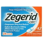 Zegerid OTC Heartburn Relief, (42 Count) 24 Hour Stomach Acid Reducer Proton Pump Inhibitor, Omeprazole & Sodium Bicarbonate