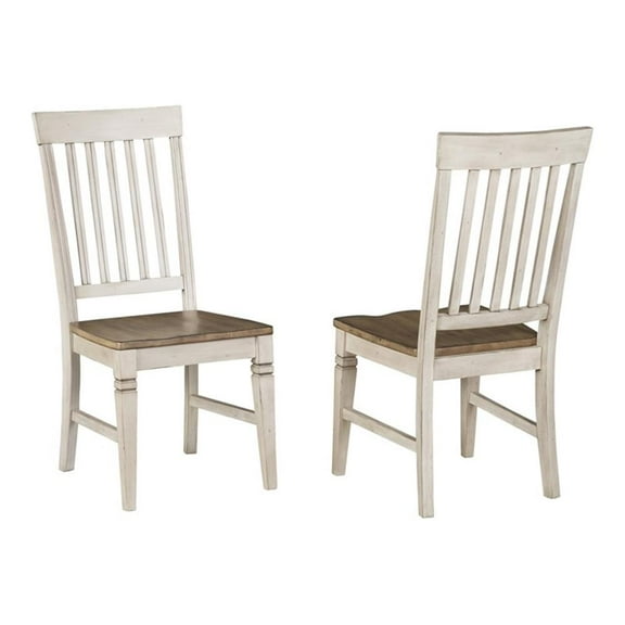 Bowery Hill 22" Wood Slatback Side Chair in Smokey White/Peppercorn