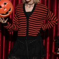 thumbnail image 4 of SWSMCLT Women's Long Sleeve Cardigan Sweater Oversized Button Coat Halloween Stripe Lightweight Winter V Neck Knit Orange X-Large, 4 of 5