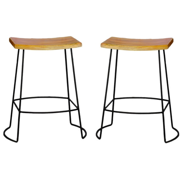 Contemporary Home Living Set of 2 Brown and Black Saddle Seat Counter Stools 25"