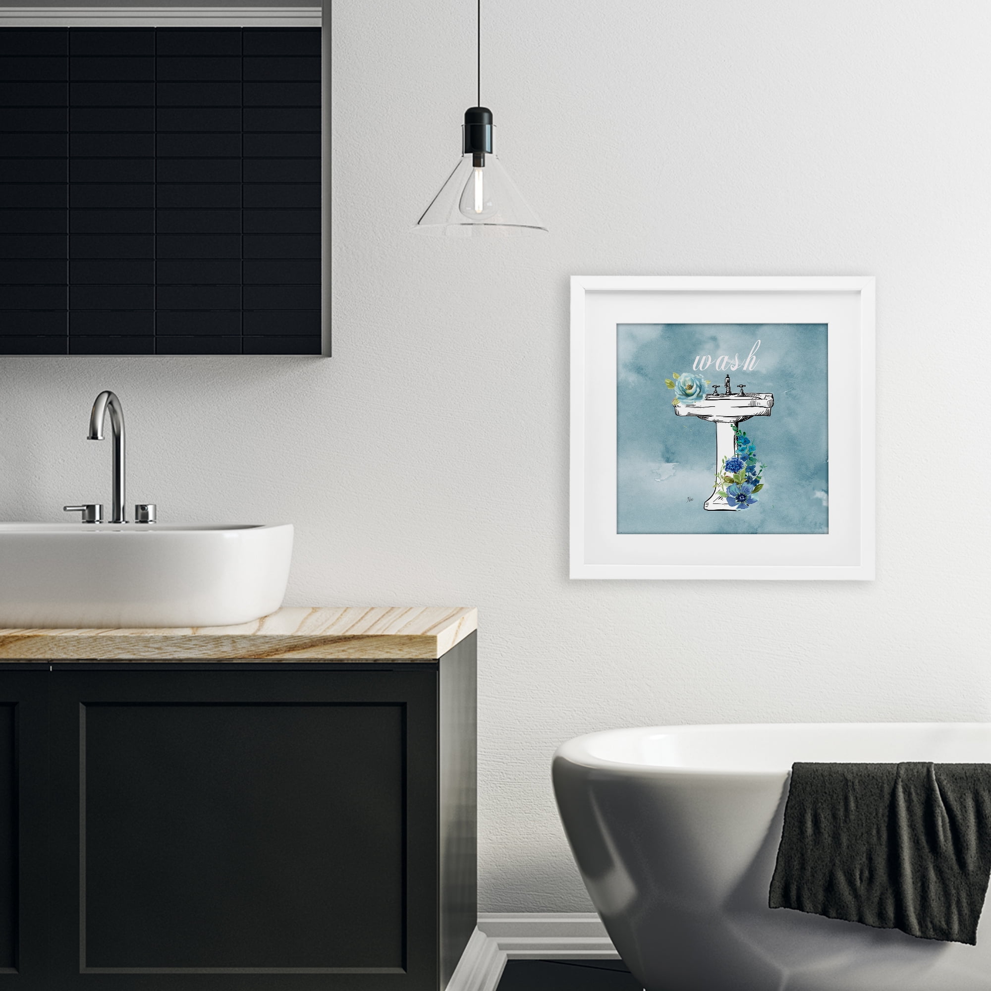 Stupell Industries Floral Bathroom Rules Wash White Framed Print Under Glass, design by Nan