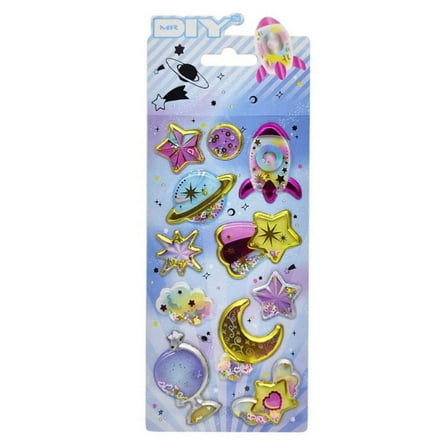 Kawaii Space Theme Puffy Glitter Sprinkle Shaker Sticker Sheet: 1CT