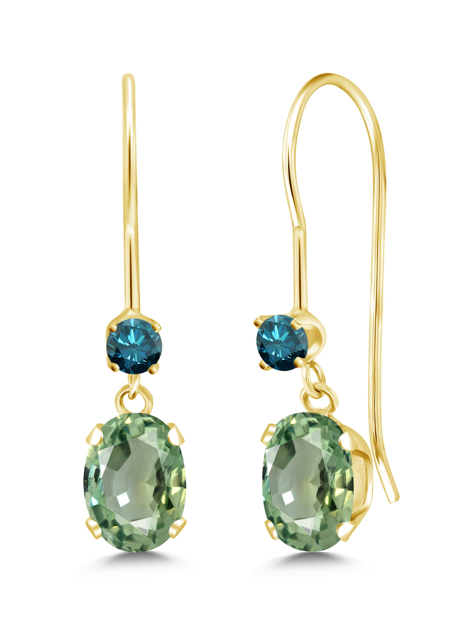 3.40 Carat Green Emerald & Pink Round Sapphire and Oval CZ Water Drops Earrings 