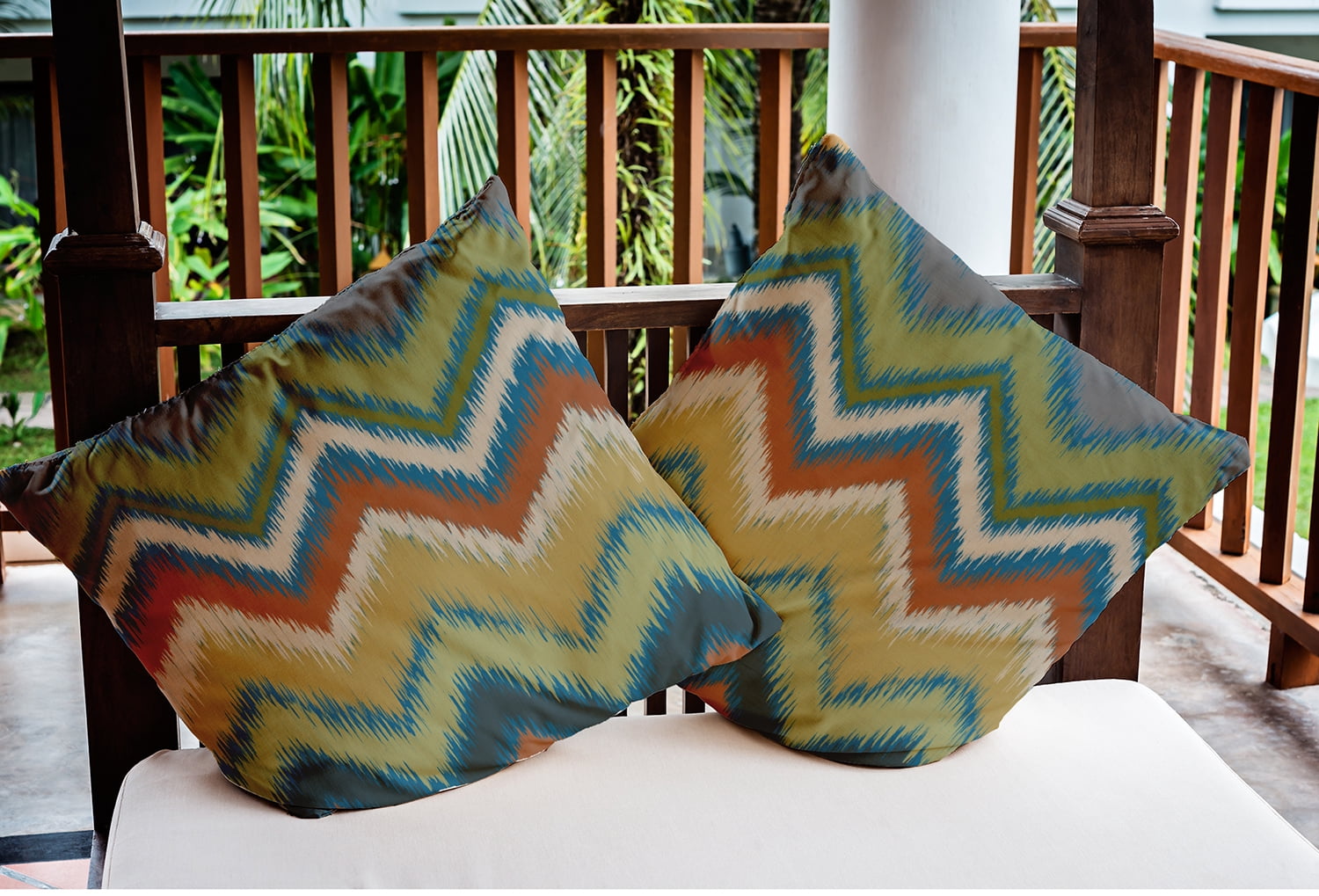Simply Daisy 16" x 16" Ikat Chevron Indoor/Outdoor Polyester Throw Pillow, Autumn Blue