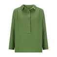 thumbnail image 6 of RYRJJ Womens Cotton Linen Button Down Shirts Loose Fit Long Sleeve Collared Blouse Casual V Neck Tunic Tops(Army Green,L), 6 of 8