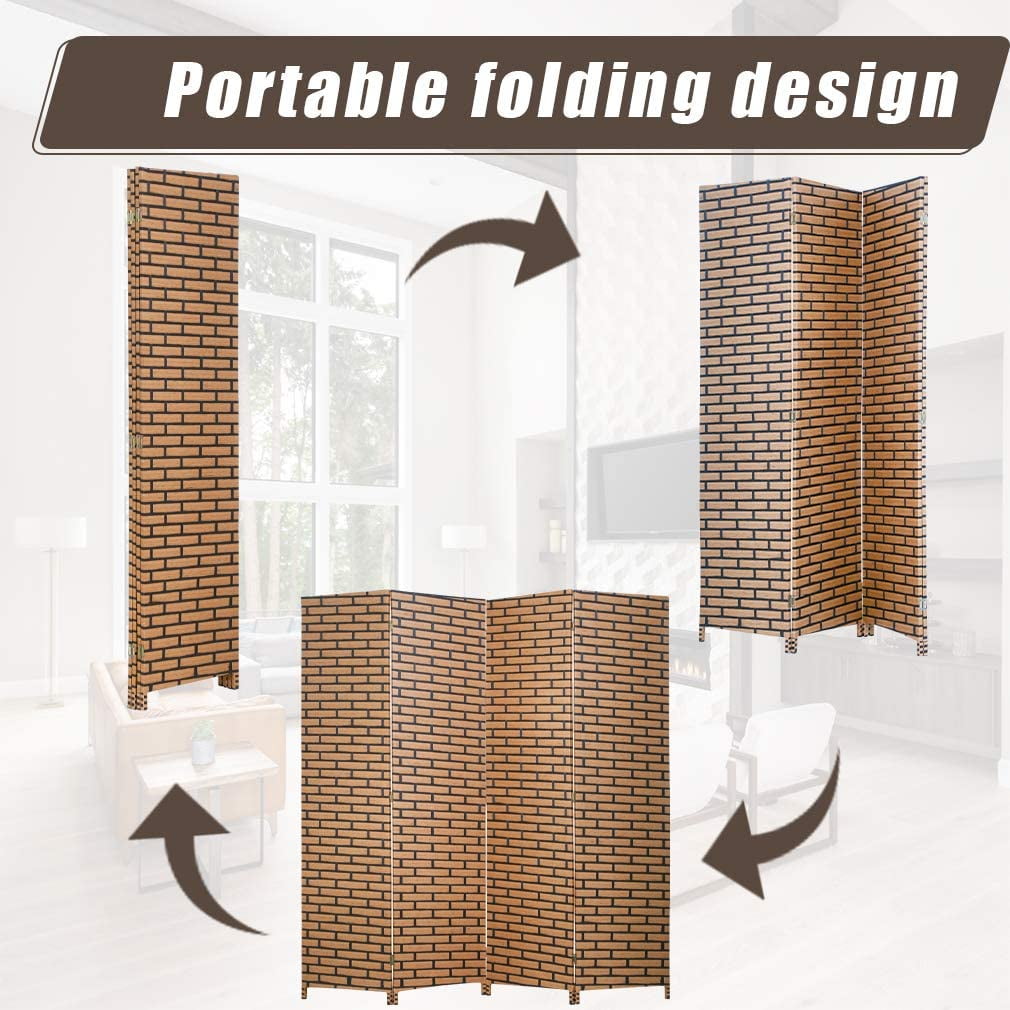 4-Panel Room Dividers and Folding Privacy Screens Partition Walls for Bedroom Wooden Screen Divider Portable Freestanding Privacy Wall, Brick