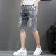 thumbnail image 3 of Pantalones cortos de mezclilla para hombre, elásticos, con cordón, rotos y bolsillos, pantalones vaqueros cortos para hombre, tendencia original de lujo 2024, ropa de calle grosera, emo, 3 of 5