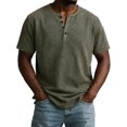 thumbnail image 2 of Men's Henley Shirt Short Sleeve Vertical Ribbed Textured T-Shirt 4 Button Placket Regular Fit Casual Summer Tops for Daily Wear,3XL, 2 of 5