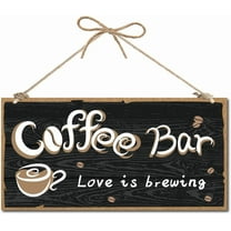 Coffee Bar Decor Wood Sign Home Decorative Wood Sign Plaque Hanging Wall Art Wood Board Door Sign Plaque Rustic Vintage Kitchen Decoration for Coffee Shop Corner 12x6 Inch Love Is Brewing diy