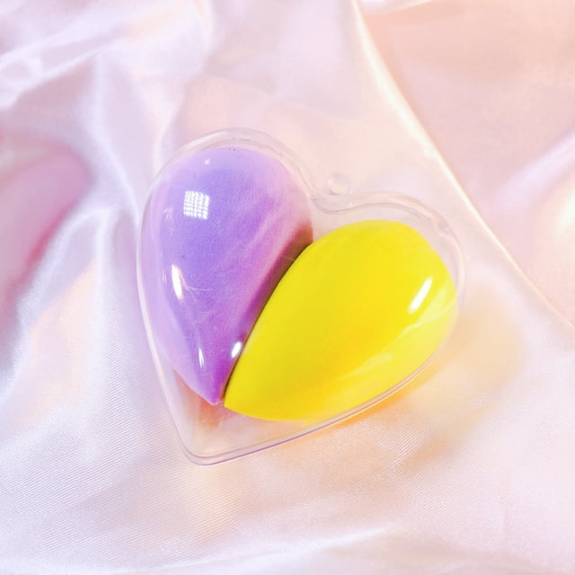 Nvzi Juego de 2 esponjas de belleza, esponja para difuminar maquillaje líquido y en crema, esponja para base, con almacenamiento, caja violeta y amarilla A23