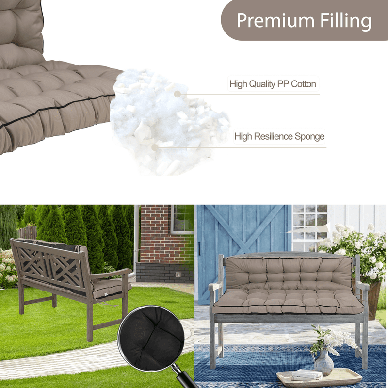 SDJPOI 2-3 Seater Porch Swing Replacement Cushion, Thicken 4" Waterproof Outdoor Bench Cushions with Backrest for Outdoor Furniture (khaki，55in*40in）