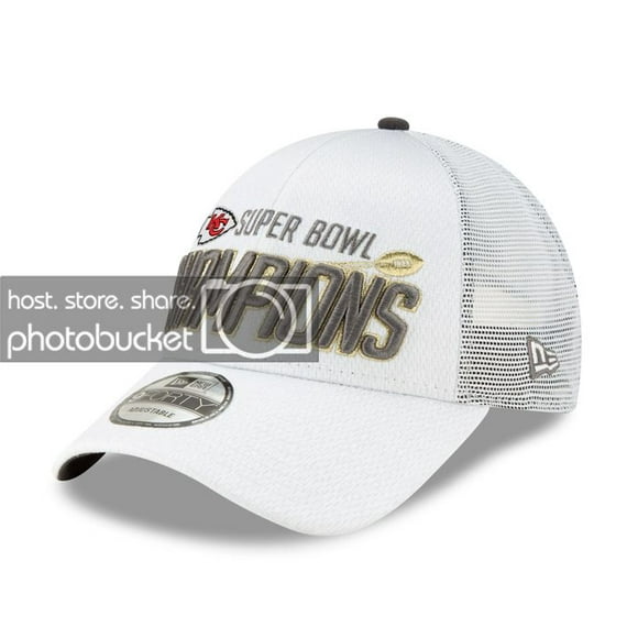 Men's Kansas City Chiefs New Era White Super Bowl LIV Champions Locker Room 9FORTY Adjustable Hat