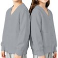 thumbnail image 4 of AUDeals Boys Girls Knit Cardigan V-Neck Long Sleeve Button Sweater Knitted Cotton School Uniform Preppy Fall Ribbed Sweater Jacket Tops (Light Ashy, 11-12 Years), 4 of 7
