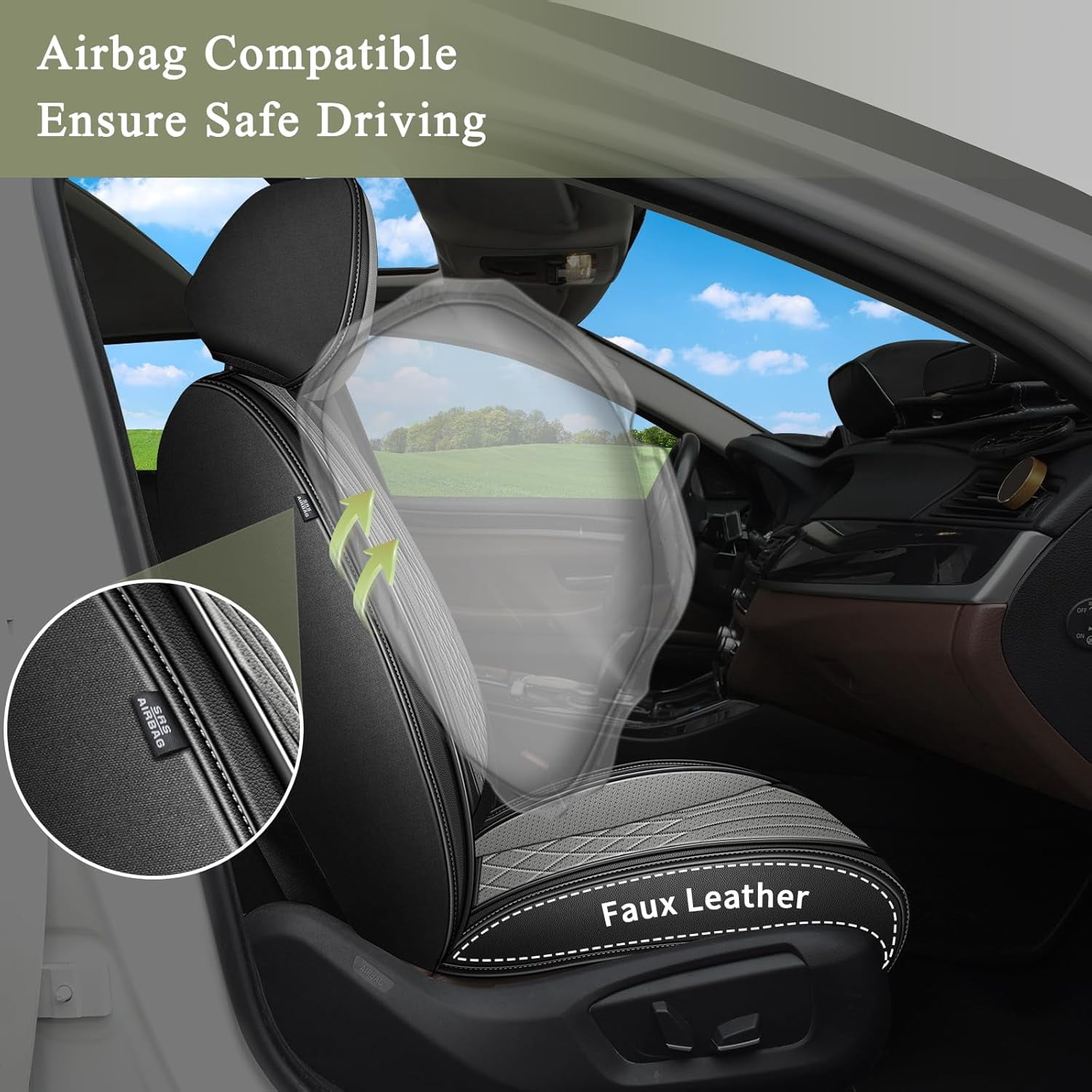 LAONNVIR Seat Covers Full Set Fit for Honda CR-V 2007-2024 2025 Faux Leather Car Seat Cover Waterproof Automotive Seat Cushion Protectors Compatible Airbag (Black&Grey,5 Seats)