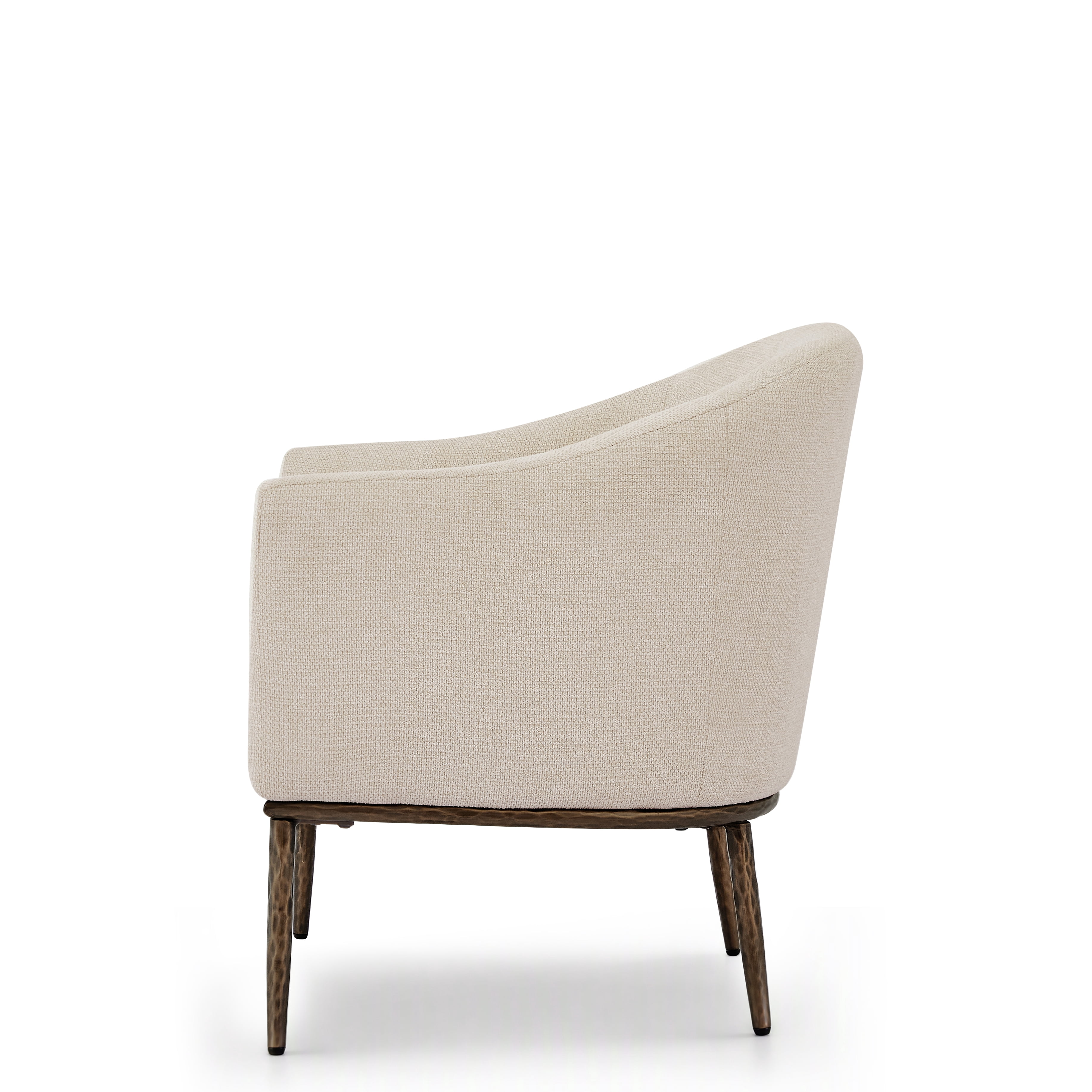 Euroco Modern Barrel Accent Chair Set of 2, Chenille Upholstered Armchair with Hammered-Texture Metal Base for Living Room,Ivory