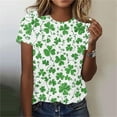 thumbnail image 2 of Xdegoge St Patrick's Day Tops Women Leprechaun Hat Clover Allover Print T-Shirt Short Sleeve Crewneck Tee Funny Irish Festival Shirt Summer Casual Holiday, 2 of 6