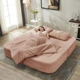 thumbnail image 2 of 80" Folding Sofa Bed King Sleeper Sofa with Chaise Lounge, 2-in-1 Convertible Corduroy Boneless Couch with Blanket, Modern Loveseat Couches for Living Room, No Assembly Couch, Pink, 2 of 8