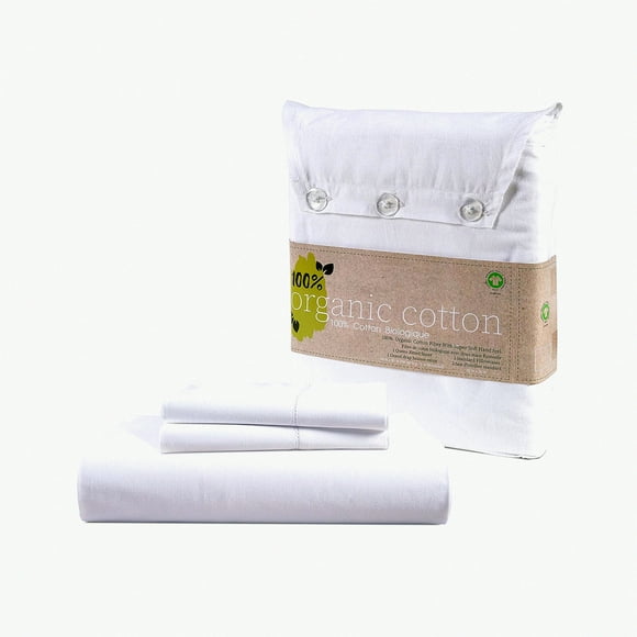 Breathable Cotton Percale Twin Fitted Sheet Set - Soft Bottom Sheet with Pillowcase - Fits 15' Deep Mattress - White - No Flat Sheet - 2-Piece Set