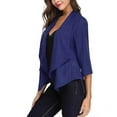thumbnail image 5 of Baberdicy Cardigan Sweater Women's Cardigan Solid Color Cardigan 3/4 Sleeve Chiffon Ruffled Cardigan Cropped Cardigan Blue, 5 of 6