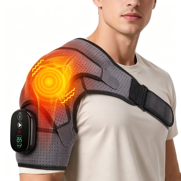 Heated Shoulder Brace Wrap, Cordless Shoulder Heating Pad with Massage, Electric Heated Shoulder Massager with 3 Heat & Vibration for Men Women Relax