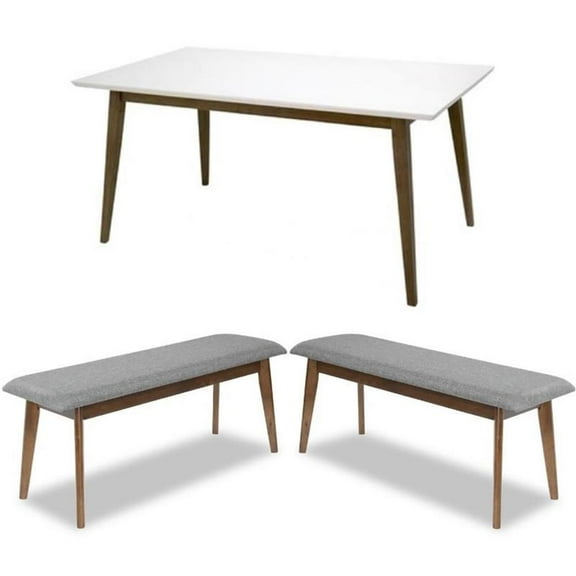 Home Square 3 Piece Furniture Set with Dining Table and 2 Large Benches